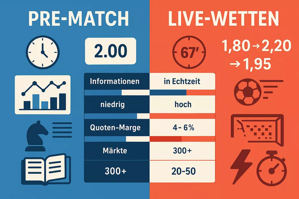 Vergleich zwischen Live-Wetten und Pre-Match-Wetten